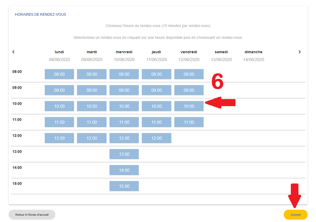 Prise de RDV en ligne écran 2 horaire FR