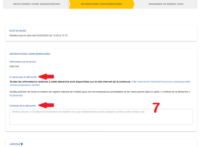 Prise de RDV en ligne écran 3 infos complémentaires FR
